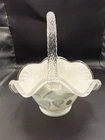Fenton Morning Mist Hand Painted P Lane Ruffled Twisted Clear Handle Signed 8”