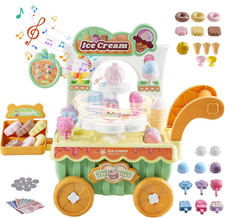 Ice Cream Cart for Kids, 27 PCS Accessories, Pretend Play Store with Storage