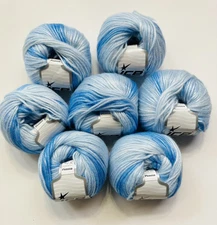 Lot Of 7 Skeins ICE, PICASSO Self-striping Yarn, Fuzzy 126yds Light to Dark Blue