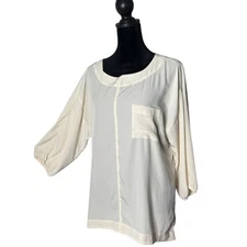 Chico's 0 3/4 Sleeve Casual Blouse Womens Size XS Pocket Coastal Minimalist