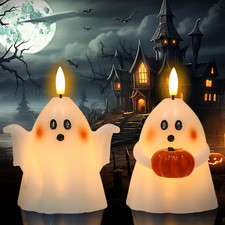 Halloween Ghost Flickering Flameless Candles with 6 Hour Timer, Battery Operated