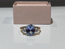 QVC Yellow Gold Plated Sterling Silver Simulated Aquamarine Diamonique Ring UK U