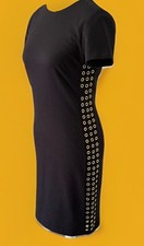 Michael Kors Dark Navy Black Gold Grommet Bodycon Dress Size XS