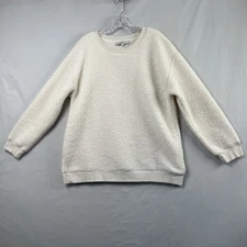 Loft Sherpa Teddy Pullover Womens Large White Sweater Comfy fuzzy Sweatshirt