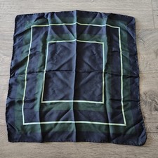 Vintage Designer Navy Green Silk Pocket Square Hand Rolled 17" X 17" EUC