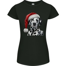 Camiseta dálmata de Navidad con sombrero de Navidad perro mujer corte pequeño