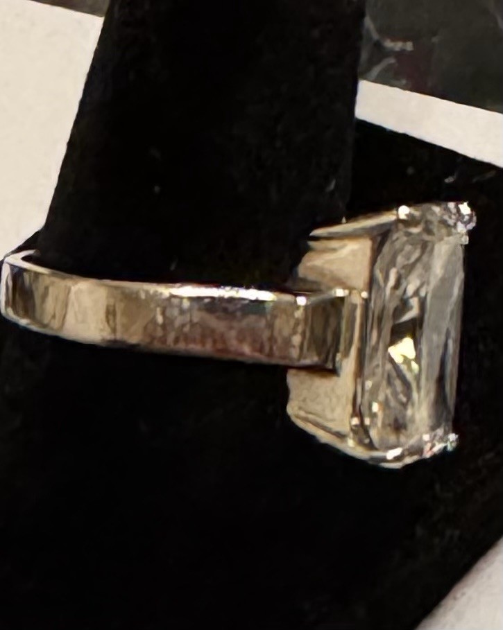 Ring - large rectangle clear faceted stone - ster… - image 2