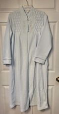 Miss Elaine Blue Seersucker Fleece Front Zip Long Robe SZ M Cottage Peasant