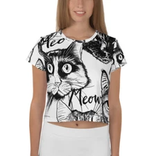 Cat All-Over Print Crop Tee