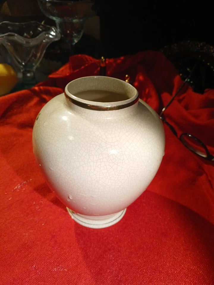 "Florero japonés de porcelana de 5"" Sato Gordon pavo real jengibre tarro vintage dorado cerámica" Foto 4 de 4