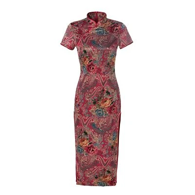 Sommer Satin Kleid Chinesisch Traditionell Cheongsam Damen Lang Ball Qipao Dünn - Bild 1 von 4