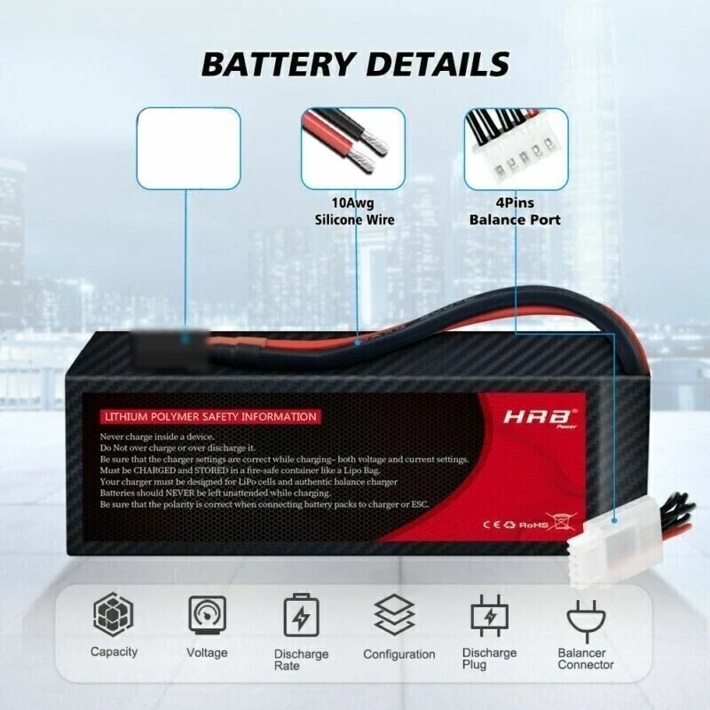 Batería LiPo HRB 14.8V 4S 9500mAh 2 piezas para coche RC: XRT, X-Maxx, Maxx V2, UDR Foto 4 de 4
