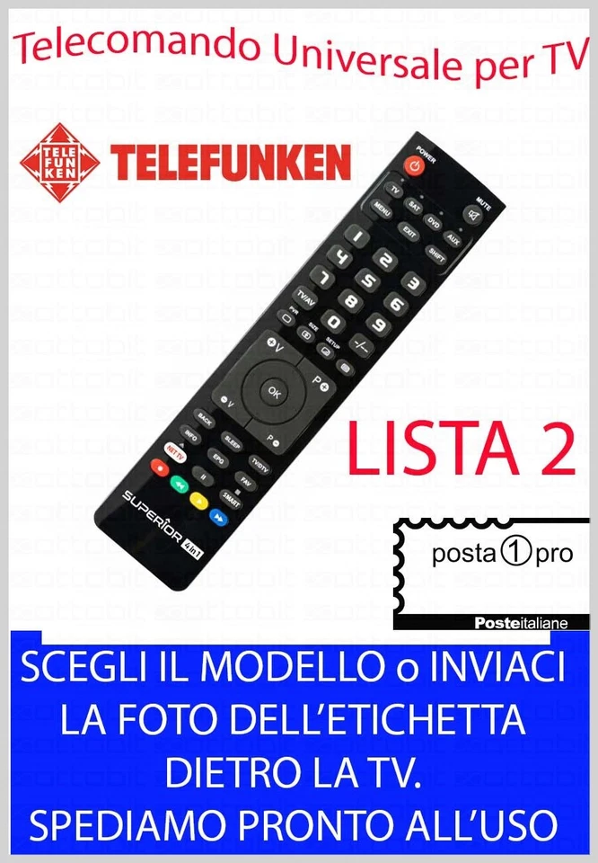 TELEFUNKEN TELECOMANDO UNIVERSALE per TV TELEFUKEN - SCEGLI MODELLO LISTA 2