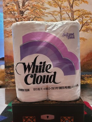 Vintage 1980s White Cloud toilet paper 4 rolls sealed pack white Proctor Gamble