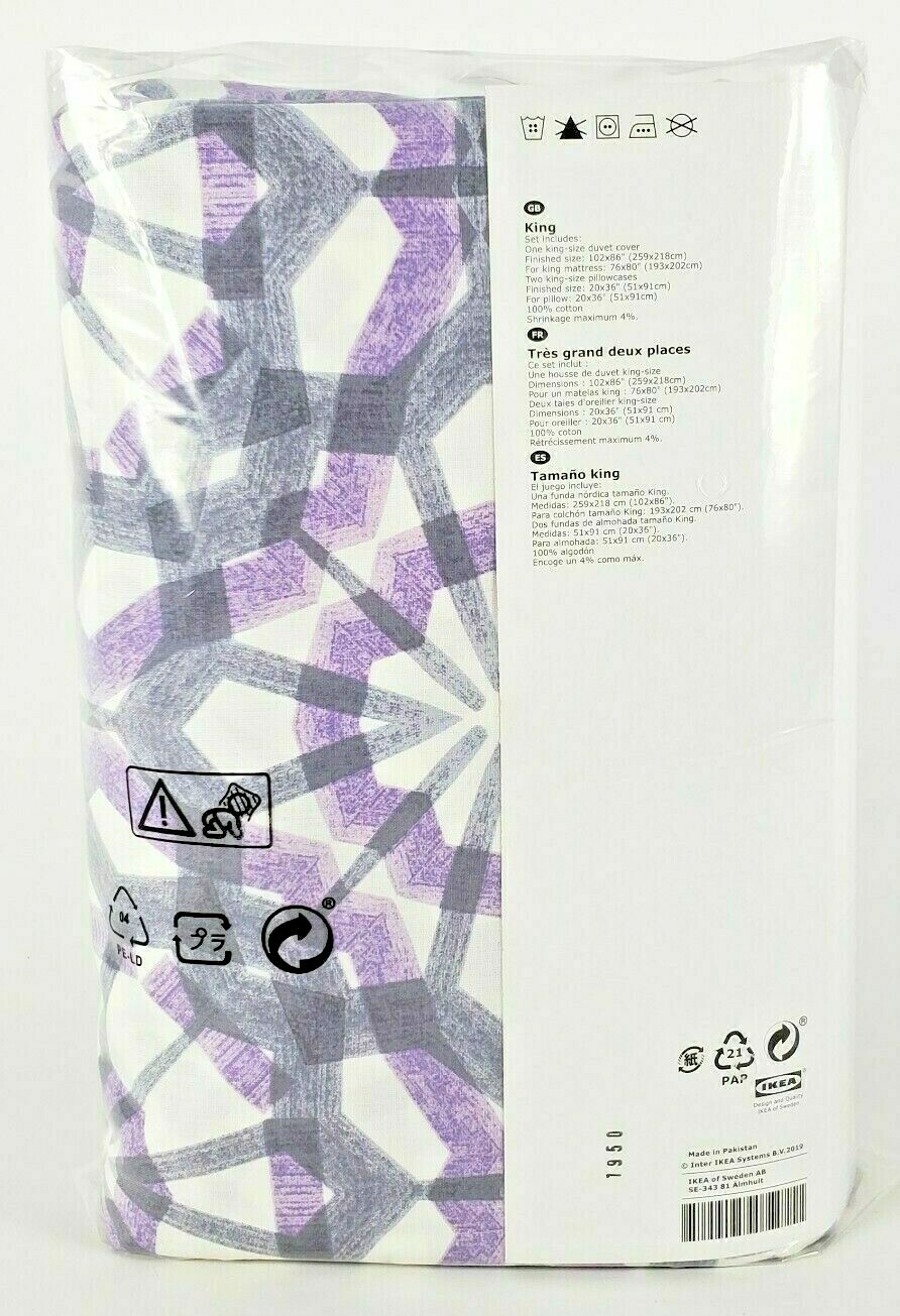 Ikea VATTENFRANE King Duvet Cover w/2 Pillowcases Bed Set White Purple Gray NEW eBay