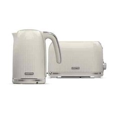 Geepas Fluted 2 Slice Bread Toaster & 1.7L Cordless Electric Kettle Set, Cream