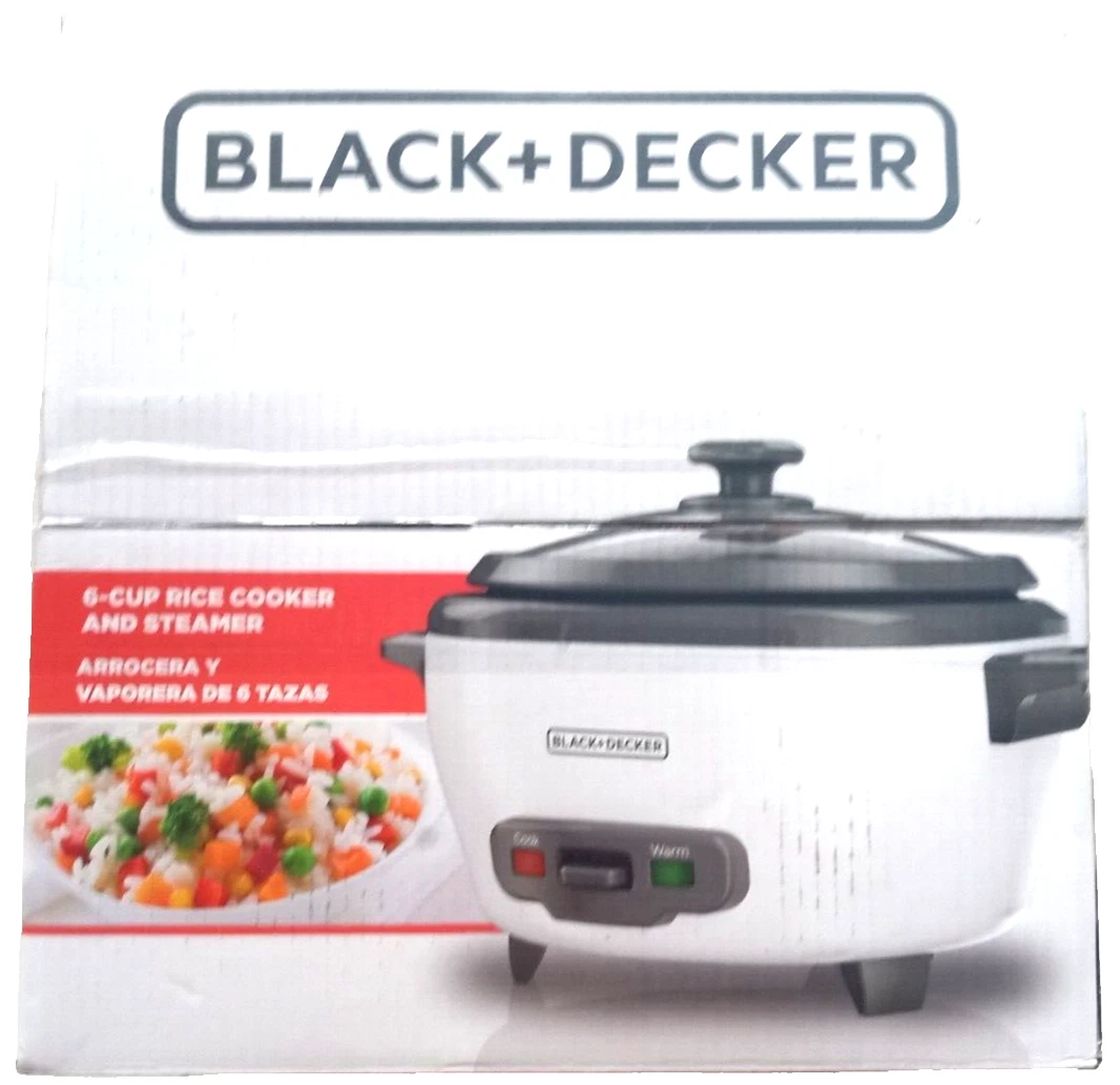 BLACK+DECKER Rice Cooker 6-Cup (Cooked) with Steaming Basket, Removable Non-Stic