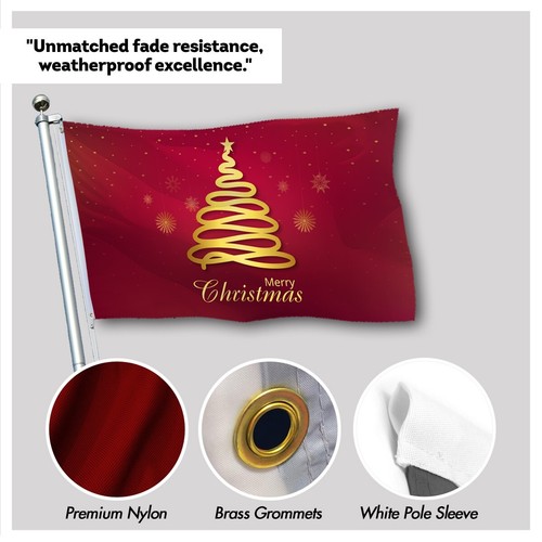 AGAS Weihnachtsfahne - Frohe Weihnachtsbaum & Sterne gold auf weinrot - mehrere Größen - Bild 5 von 31