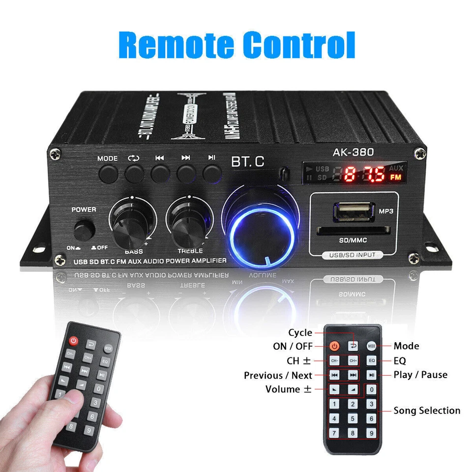 12V Bluetooth Mini Verstärker HiFi Power Audio Stereo Bass AMP USB MP3 FM Auto - Bild 4 von 4