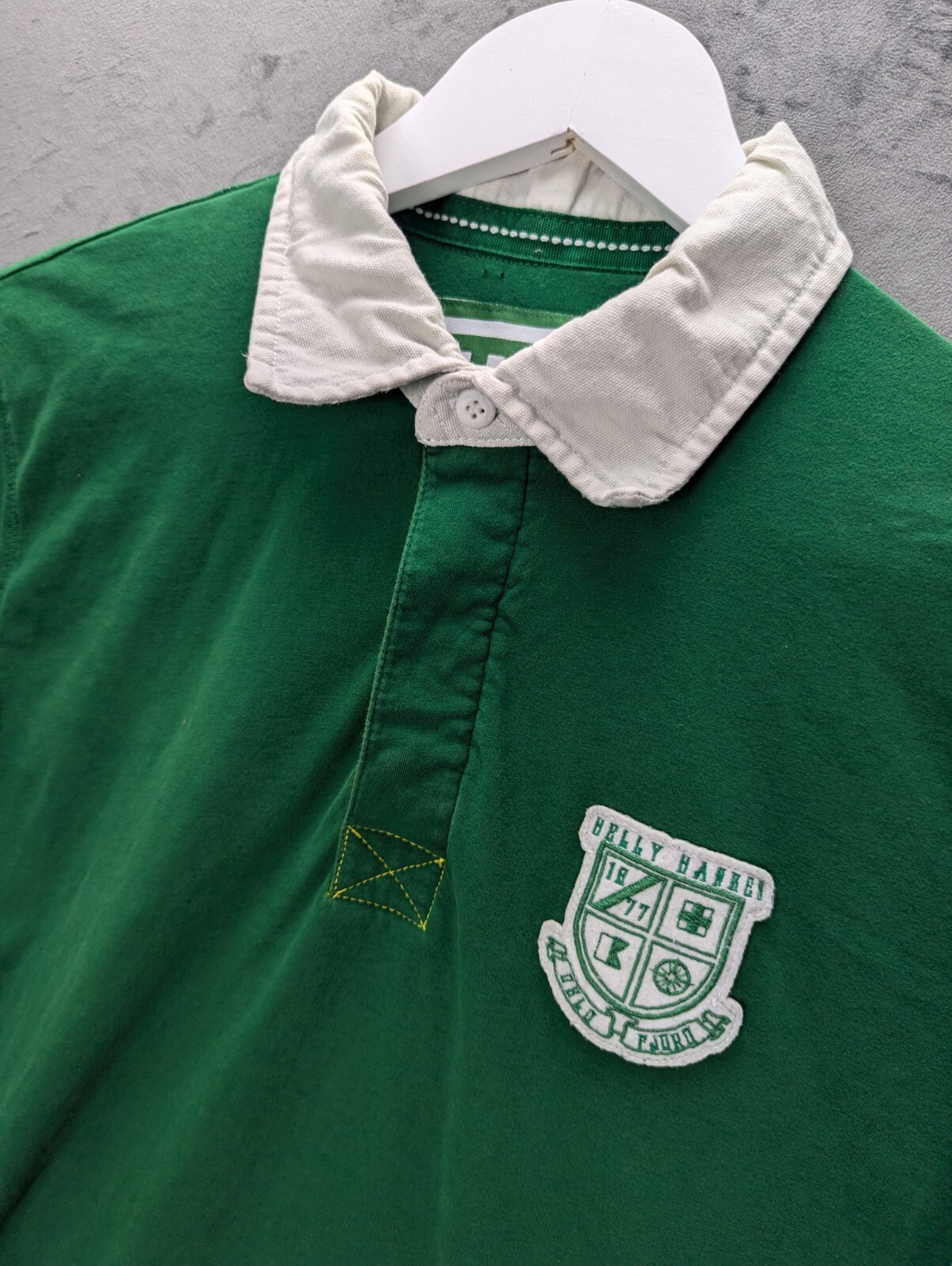 Helly Hansen Men Rugby Polo Shirt Size Large Green Long Sleeve Cotton  Slim Fit image 2