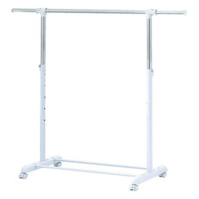 Adjustable Clothing Rolling Garment Clothes Rack Heavy Duty Metal Chrome, White