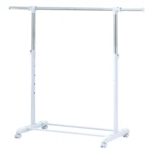 Adjustable Clothing Rolling Garment Clothes Rack Heavy Duty Metal Chrome, White