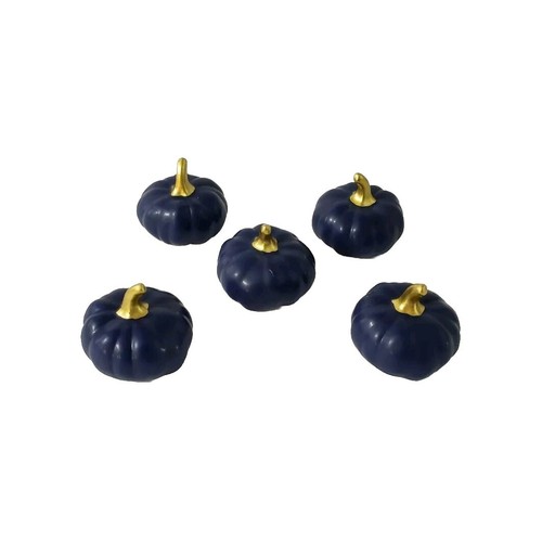Navy Gold Mini Pumpkin Gords Figurine Set Of 5 Fall Decor