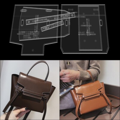 Leather Craft Women's Handbag Belted Satchel Trapeze Shoulder Bag Sewing Pattern