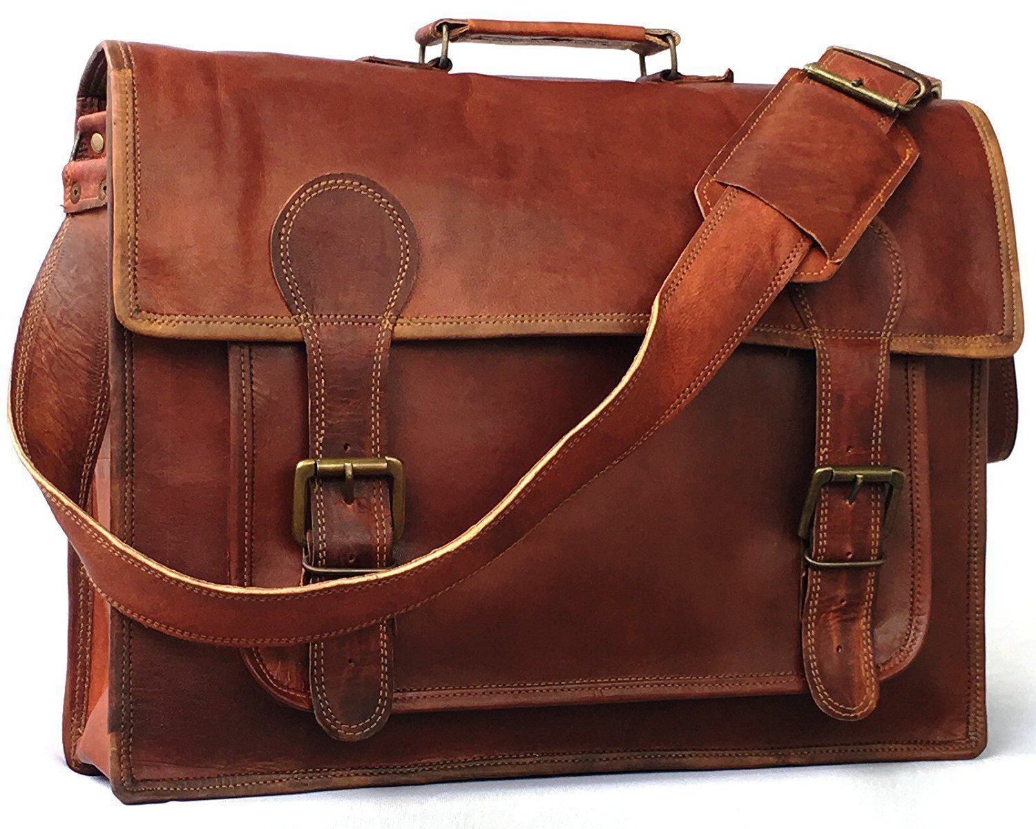 Vintage 18 Inch Soft Leather Mens Laptop Messenger Shoulder Bag Satchel Briefcase