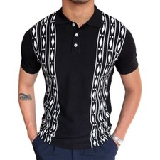 ZONBAILON Men's Knitted Plaid Summer Business Sports Polo Shirt Short Sleeve