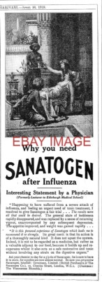 1919 Reklame für SANATOGEN Tonic Food ''Nach Influenza'' Originaldruck Ad 734/111