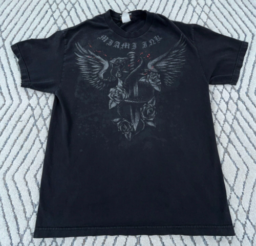 Vintage Miami Tintenhemd Herren groß schwarz T-Shirt verblasst Schlange Tattoo Y2K Mall Punk MMA - Bild 1 von 10