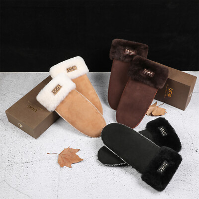 UGG Full Finger Gloves Premium Australian Sheepskin Wool Womens Warm Mittens