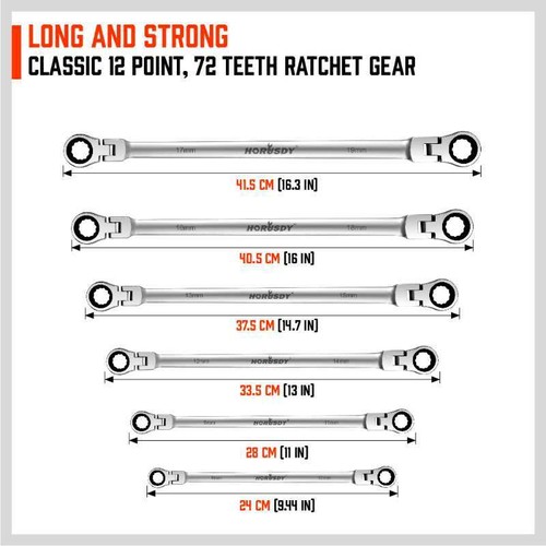 10Pc Extra Long Ratchet Spanner Set Double Ring Flexible Aviation Spanner 8-19mm - Picture 6 of 9