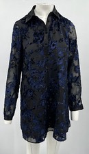 Alice + Olivia Blue Velvet Floral Long Sleeve Button-Front Mini Dress sz 2
