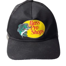 Bass Pro Shops Gone Fishing Black Printed Logo Trucker Mesh Hat Adj Snapback Cap