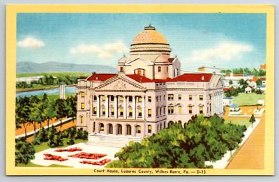 c1940s Courthouse Luzerne County Wilkes-Barre PA Postcard Linen