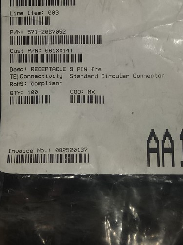 TE Connectivity 206705-2 9-Pin Circular Connector Receptacle Housing Fr (100pcs) - Picture 7 of 7