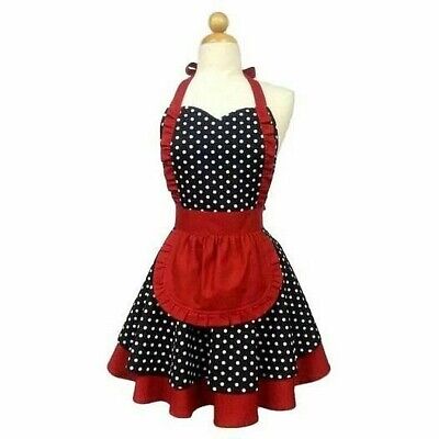 T-JULY Cute Retro Polka Dot Lovely Vintage Ladys Kitchen Fashion Flirty Womens Aprons with Pockets 