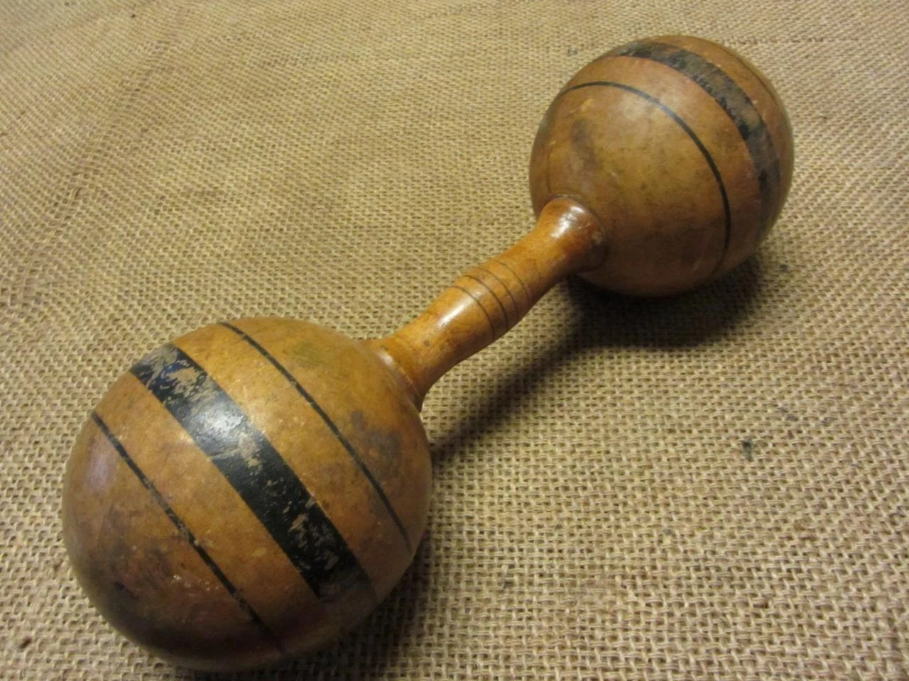 Rare Vintage Wooden 2# Dumbbell Weight Antique Old Dumbbells 10684