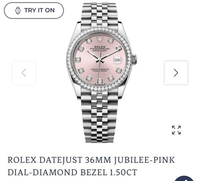 ROLEX DATE-JUST 36MM JUBILEE SS - PINK GEM DIAL