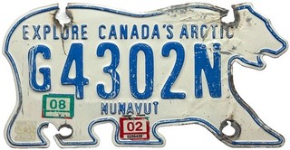 99 CENT SALE 2008 Nunavut GOVERNMENT BEAR SHAPED License Plate #G4302N NR