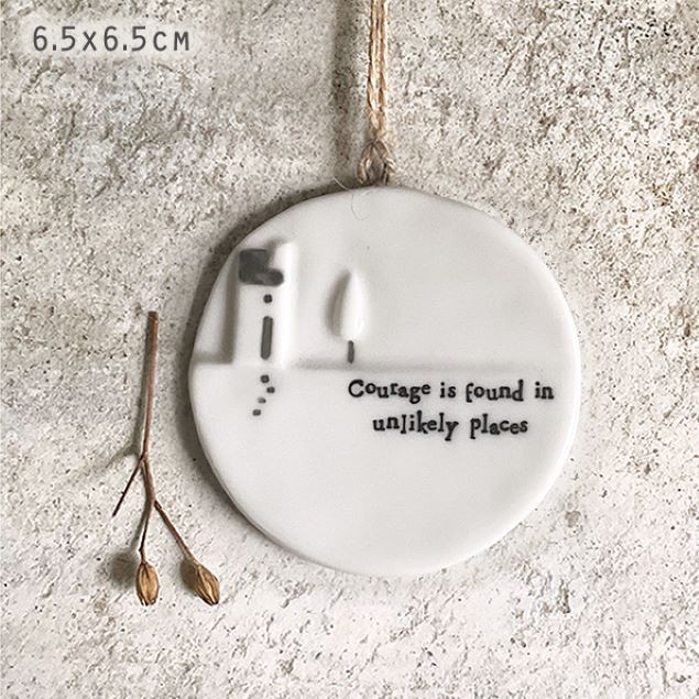 East of India White Ceramic Courage found places Moon Hang Decor Gift 6.5x6.5cm