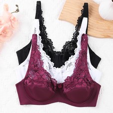 Plus Size Lace Bra Underwire Unlined Floral Full Cup Support Women Lingerie