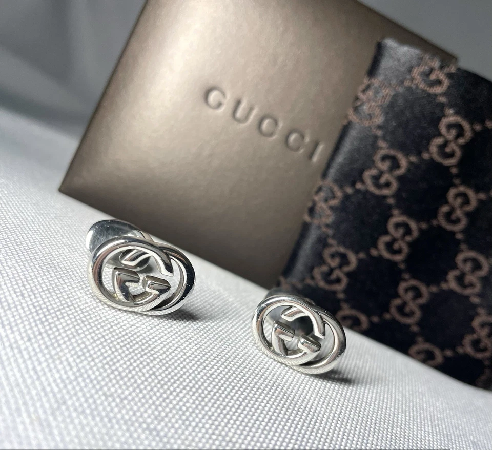 Autentici gemelli Gucci ad incastro doppio logo G GG argento sterling 925 - Immagine 2 di 4