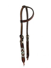 Showman Two-Tone Argentina Cow Leather Single Ear Headstall-Southwest Bead Inlay