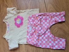 Next Baby Girl Yellow Flower Top and Pink Checkered Leggings Set Up to 1 Month