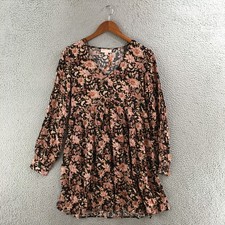 Knox Rose Dress Womens S Black Floral V Neck Long Sleeve Boho Casual Pullover