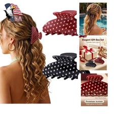 Unning Polka Dot Hair Claw Clips, 2 Colors A 3.1 Inch