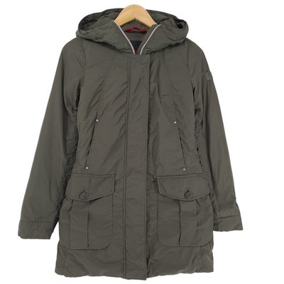 Peuterey Womens Longline Down Puffer Winter Parka Jacket Brown Hood Size 38
